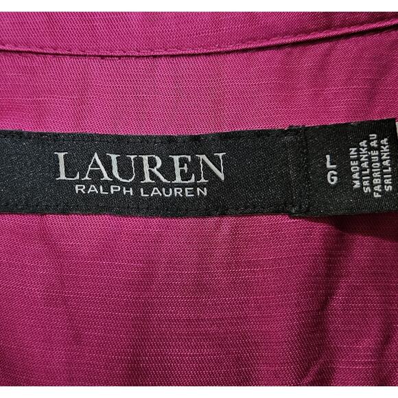 LAUREN RALPH LAUREN Women L Satin Blouse Buttons Fuchsia Pink Viscose Linen 40" - Picture 6 of 7